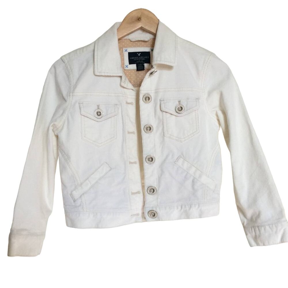 American Eagle Outfitters Cream Off White Corduroy Jean Jacket Small
